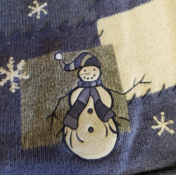 WOMENS SIZE MEDIUM, PERIWINKLE, ZIPPER CARDIGAN SNOWMAN SWEATER - Picture 3 of 11